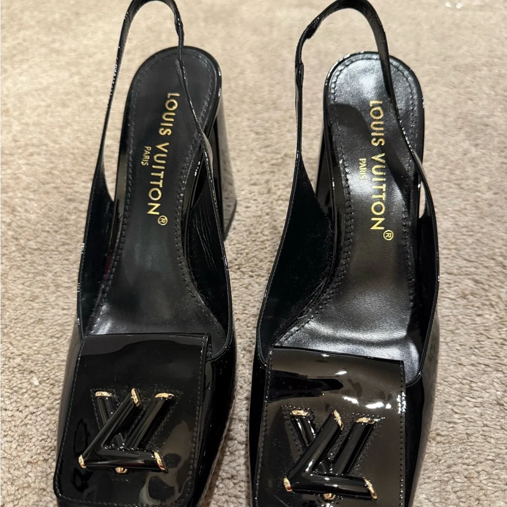 Louis Vuitton Black Heels with Square Toe and Embellishment - Worn 1 Time - Picture 10 of 12
